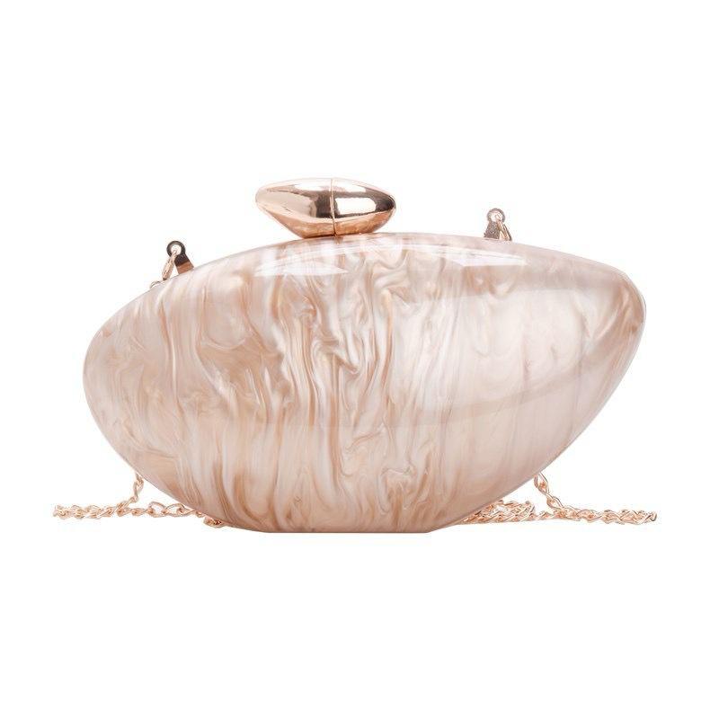 Marble Acrylic Evening Clutch – Nude & Gold Luxury Handbag
