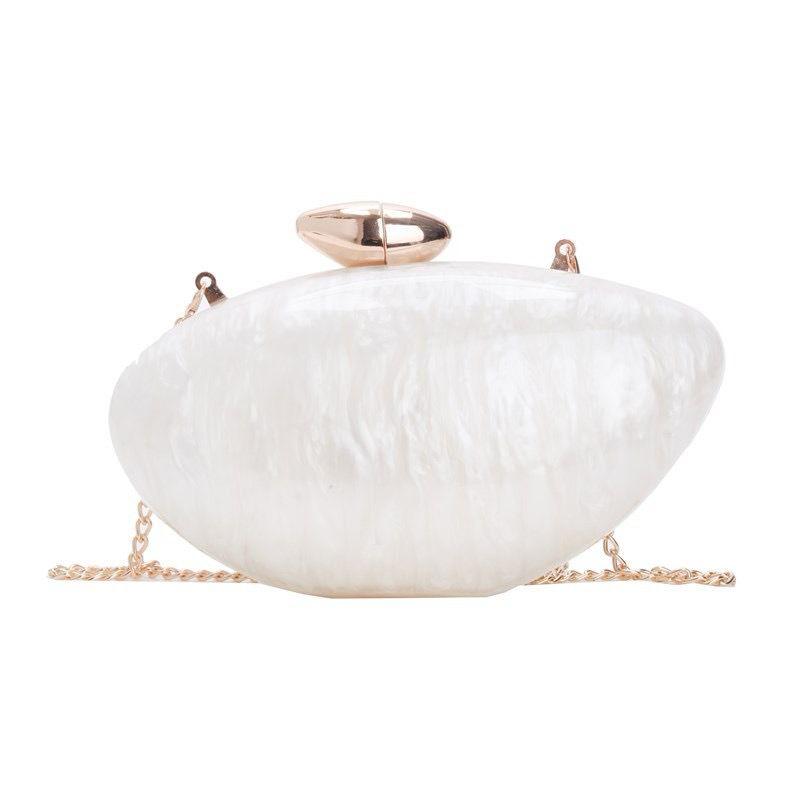 Pearl Shell Evening Clutch with Gold Chain