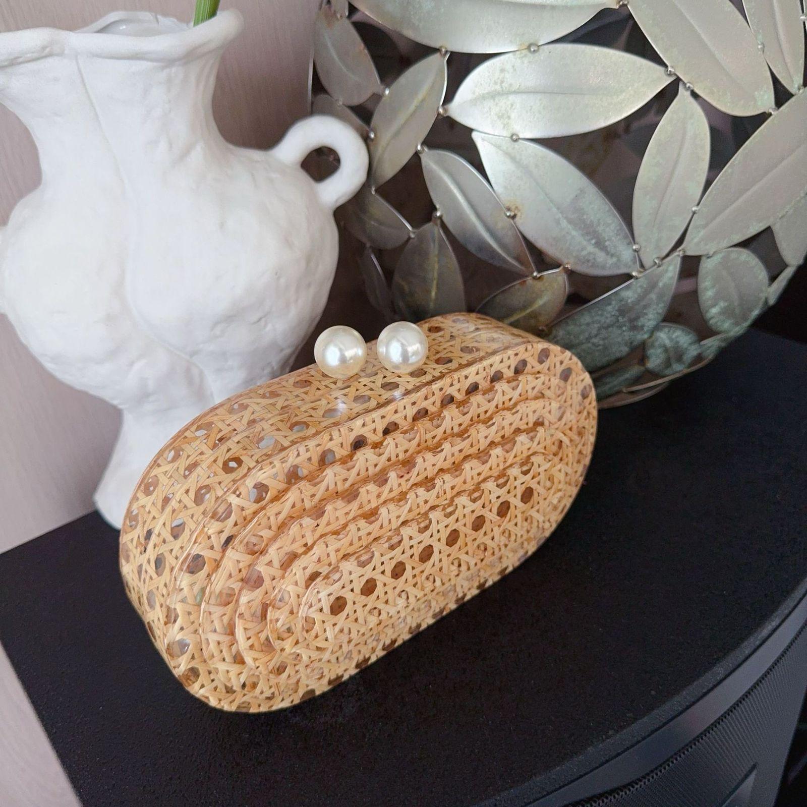 Golden Woven Pearl Clutch