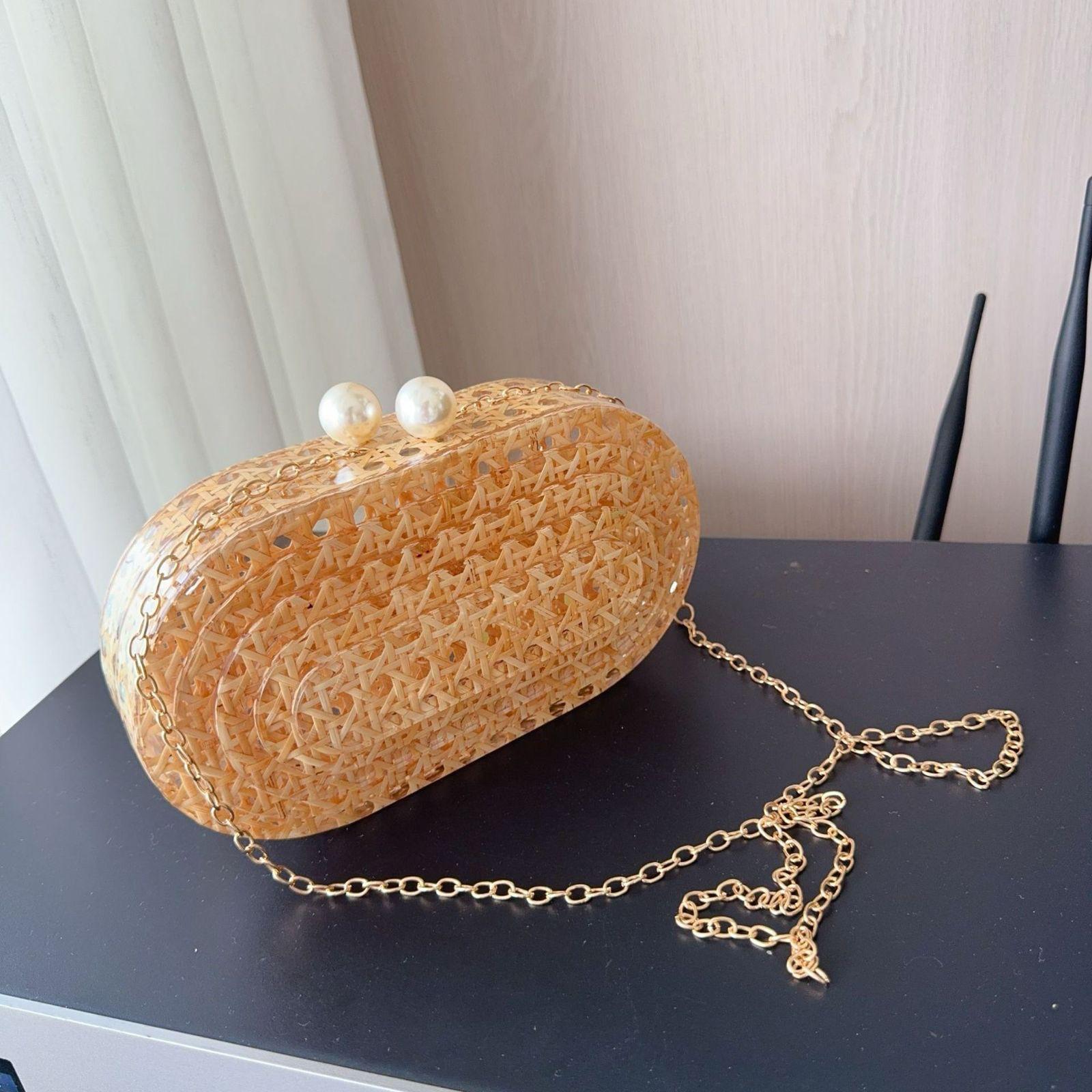 Golden Woven Pearl Clutch
