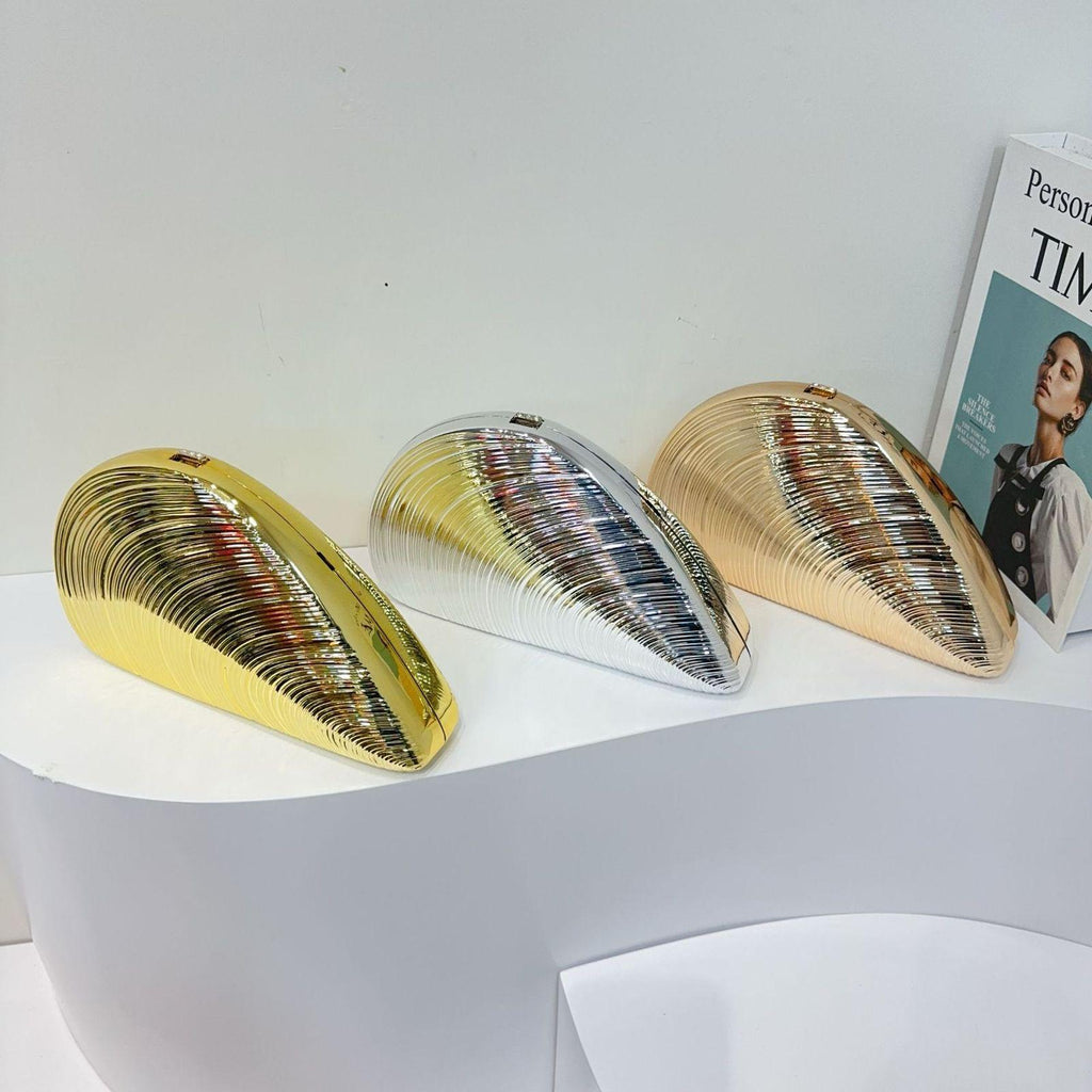 Luxe Metallic Seashell Clutch – Gold, Silver & Rose Gold